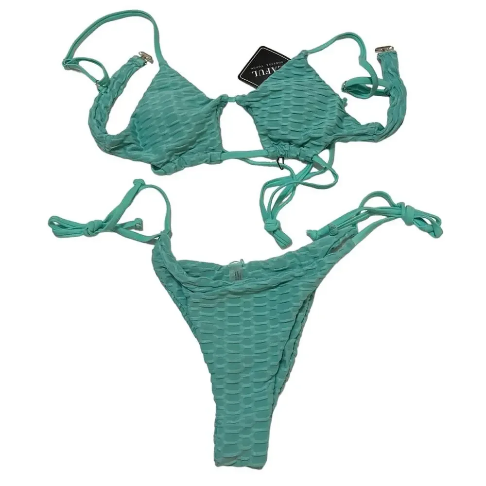 ZAFUL Cutout Bikini Set with Adjustable Straps Honeycomb Green NWT Size 4 - Picture 3 of 12